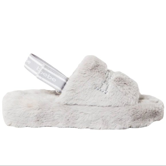 New Bebe Adjustable Strap Faux Fur Slipper Shoe Slides - Picture 2 of 9